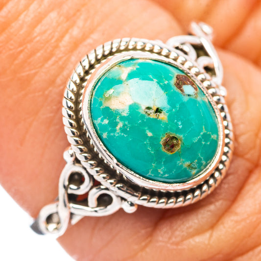 925 sterling silver ring, oval turquoise cabochon, rope bezel, size 6.25