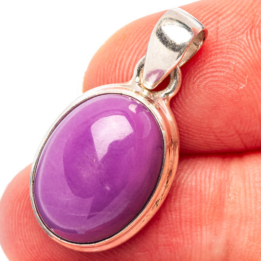 Phosphosiderite pendant with oval purple stone bezel set in .925 sterling silver