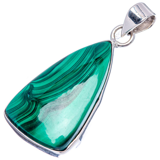 Malachite pendant with teardrop stone, bezel set in .925 sterling silver bail.