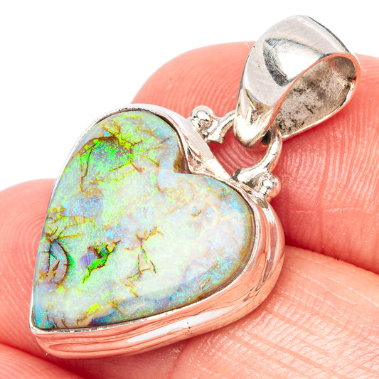 Rare Sterling Opal Heart Pendant 1 1/8" (925 Sterling Silver) P42935