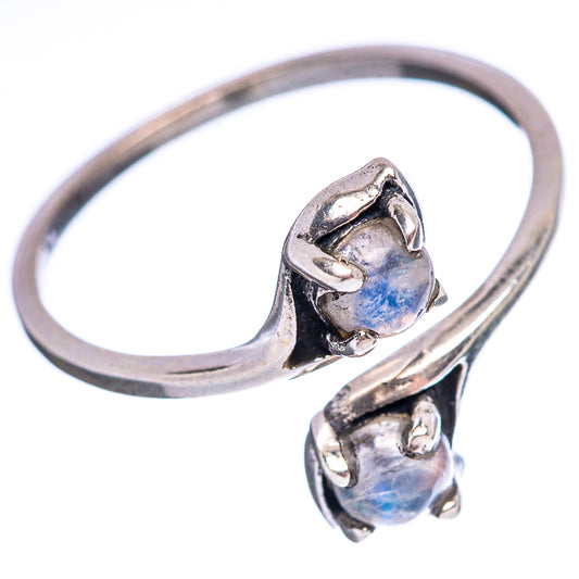 Sterling silver double moonstone ring with two iridescent stones, size 7