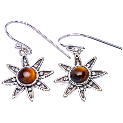 Tiger Eye Flower Dainty Earrings 1 1/4" (925 Sterling Silver) E2072