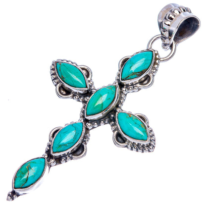Blue Copper Composite Turquoise Cross Pendant 2 1/8" (925 Sterling Silver) P40341