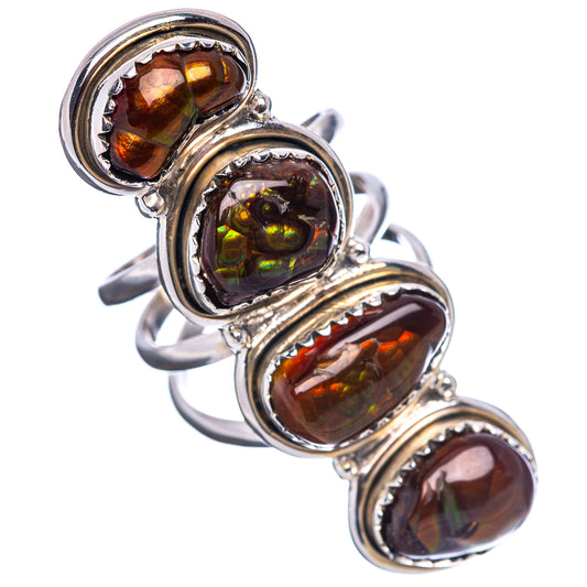 Sterling silver ring with four oval fire agate stones in amber, green-gold iridescence.