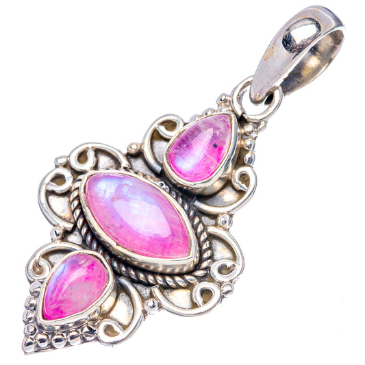 Sterling silver moonstone pendant with three pink pear-shaped cabochons and top loop