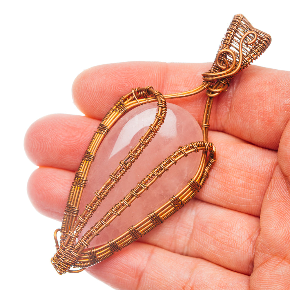 Rose Quartz Wire Wrap Pendant 3 1/4" (Copper)