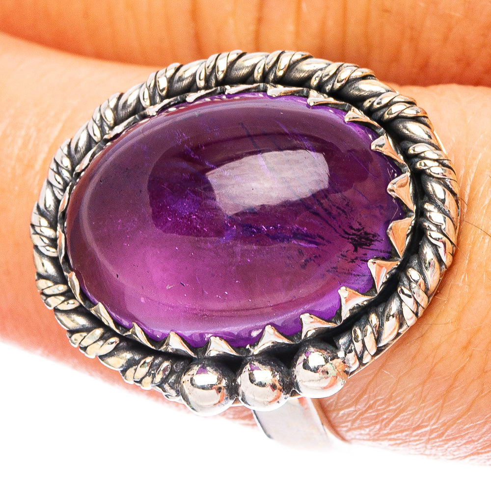 Amethyst 925 sterling silver ring with oval purple gemstone and twisted rope bezel