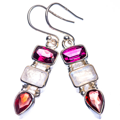 Rainbow Moonstone, Garnet Earrings 1 5/8" (925 Sterling Silver) E432722