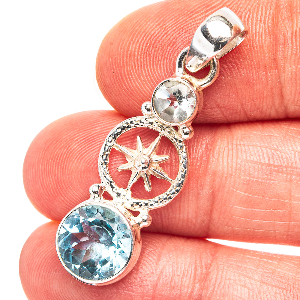 Blue Topaz Pendant 1 1/2" (.925 Sterling Silver)
