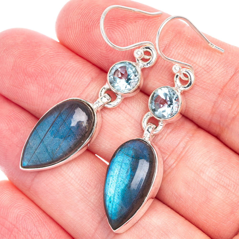 Labradorite, Blue Topaz Earrings 1 7/8" (925 Sterling Silver) E433041