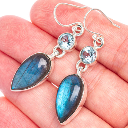 Labradorite, Blue Topaz Earrings 1 7/8" (925 Sterling Silver) E433041