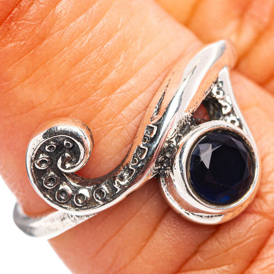 Sterling silver dainty wave ring with blue quartz teardrop, size 5.5
