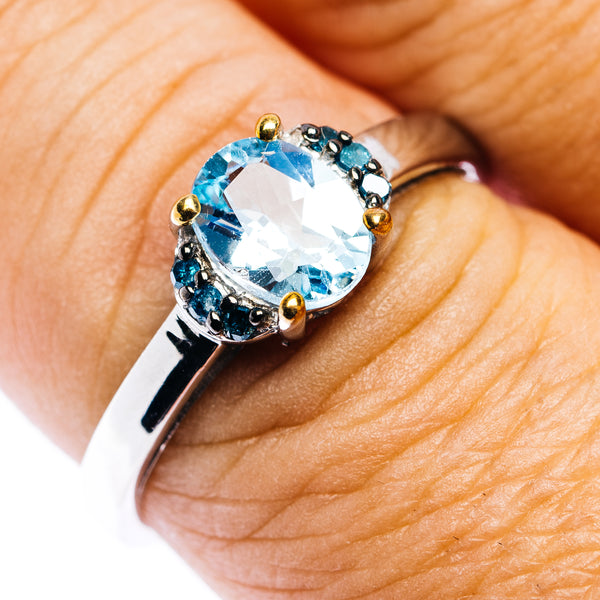 Blue Topaz, Blue Diamond Ring Size 8.5 (.925 Sterling Silver)