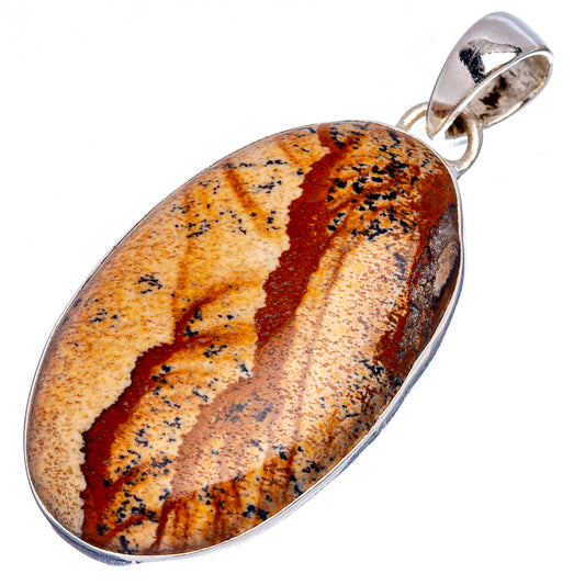 Oval Picture Jasper pendant with .925 sterling silver frame and bail