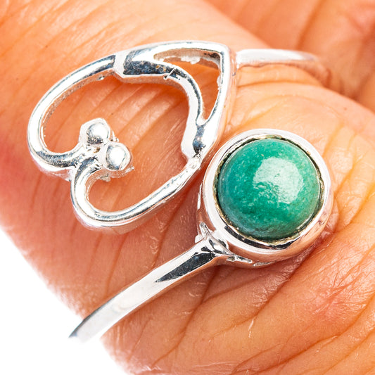 Sterling silver heart dainty ring with green turquoise oval stone, openwork band