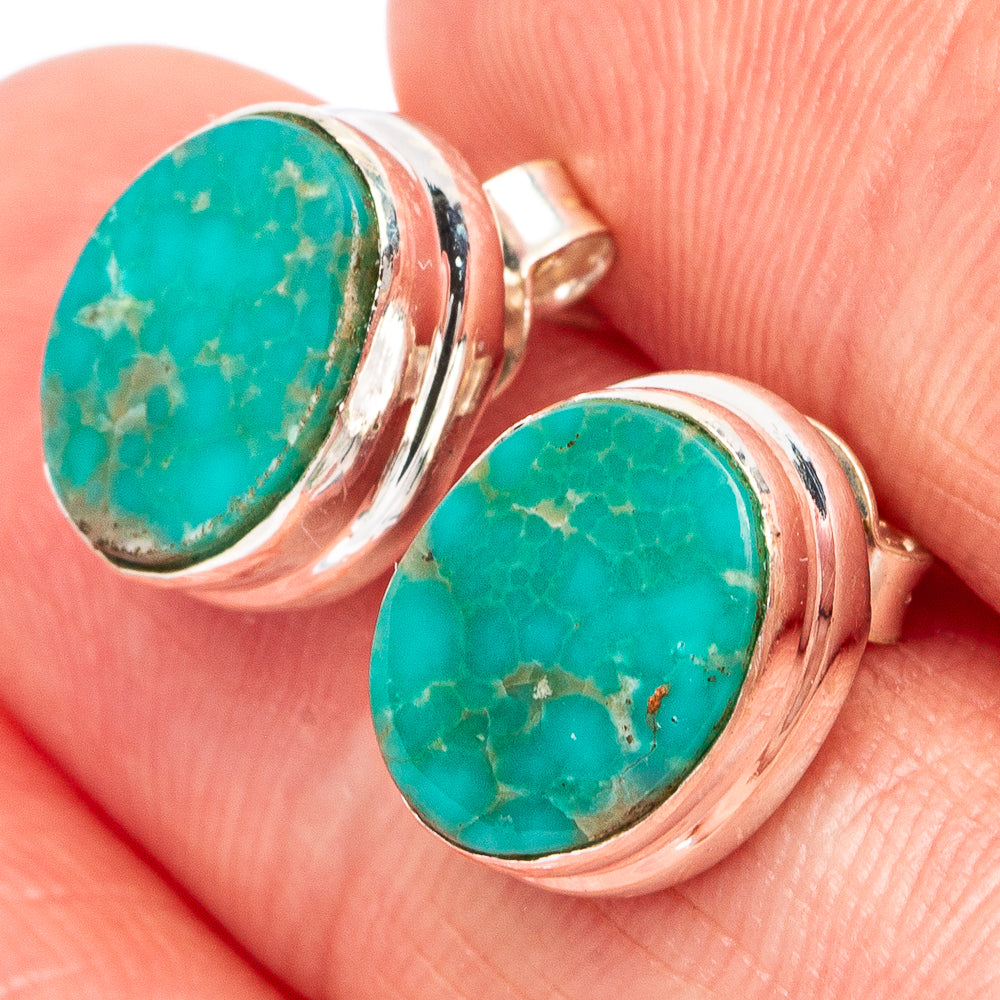 Rare Kingman Turquoise Earrings 3/8" (925 Sterling Silver) E2592