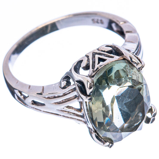 Faceted Green Amethyst Ring Size 7.75 (925 Sterling Silver) R3356