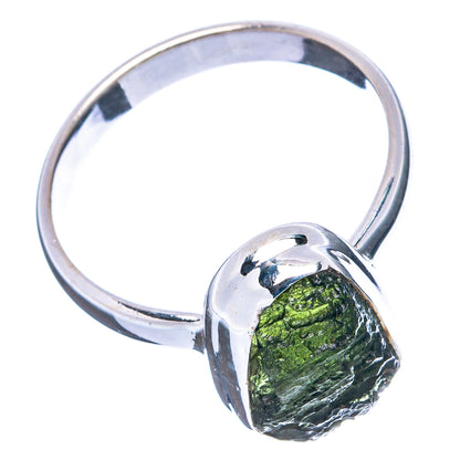 Rare Raw Moldavite Ring Size 8 (.925 Sterling Silver)