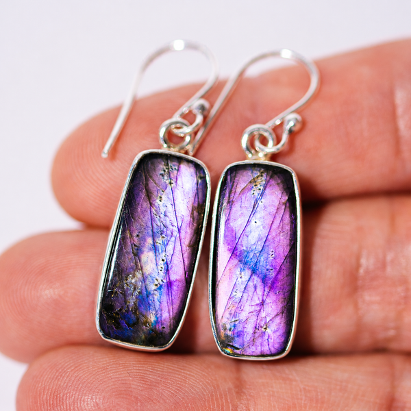 Premium Spectrolite Earrings 1 5/8" (.925 Sterling Silver)
