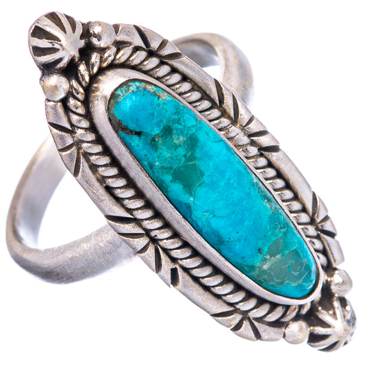 Turquoise oval stone sterling silver adjustable ring with engraved rope border