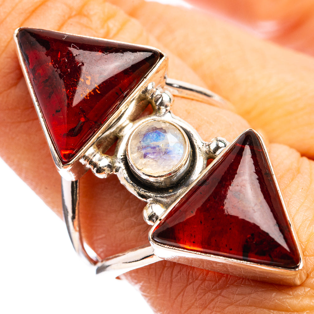 Large Baltic Amber, Rainbow Moonstone Ring Size 8.75 (925 Sterling Silver) R142876