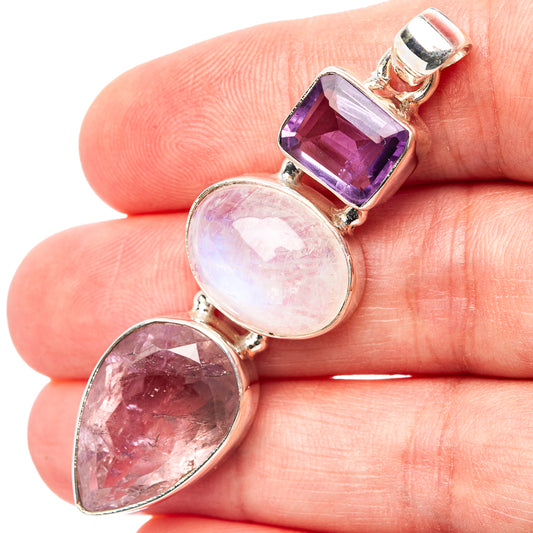 Sterling silver gemstone pendant: amethyst square, moonstone oval, ametrine teardrop