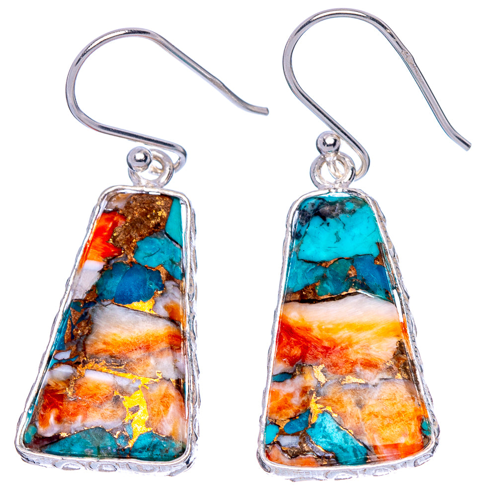 Spiny Oyster Turquoise Earrings 1 1/2" (925 Sterling Silver) E1695