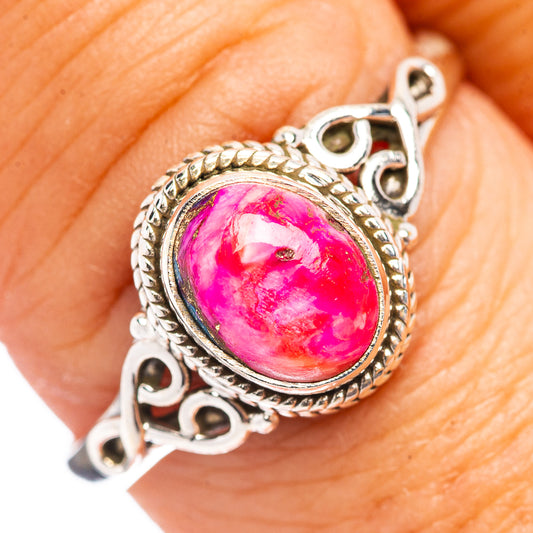 925 sterling silver oval ring with pink magenta gemstone and ornate braided bezel