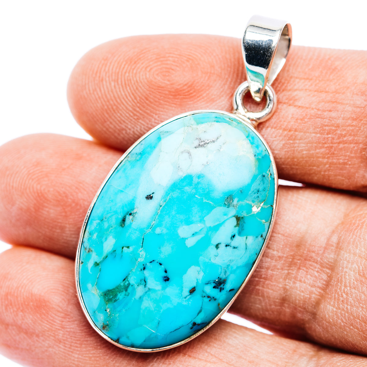 Kingman turquoise pendant with oval .925 sterling silver bezel and bail