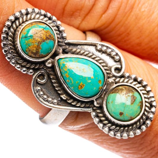 925 sterling silver turquoise ring with three oval gemstone settings