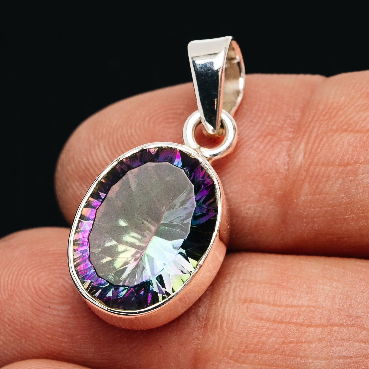 Premium 12.5ct Faceted Mystic Topaz Pendant 1 1/8" (.925 Sterling Silver)