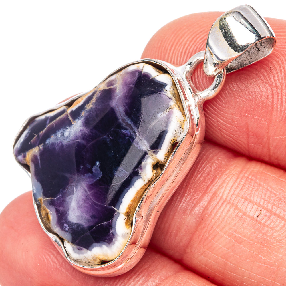 Purple opal sterling silver pendant with oval stone, close-up on bail and setting