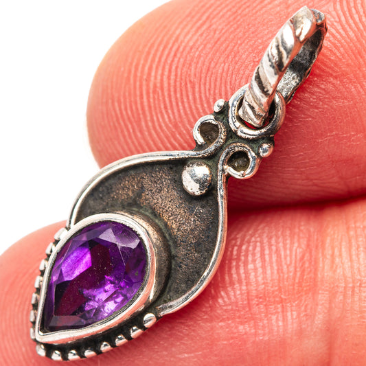 925 sterling silver amethyst teardrop pendant with ornate border and side loops