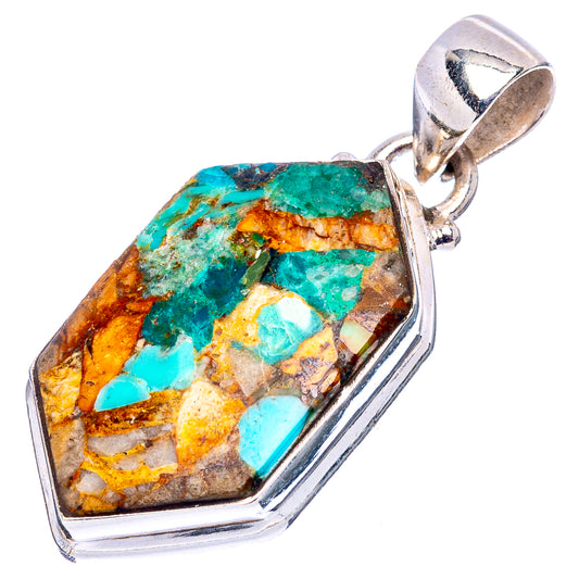 Turquoise matrix pendant with open bail and octagon bezel, .925 sterling silver frame
