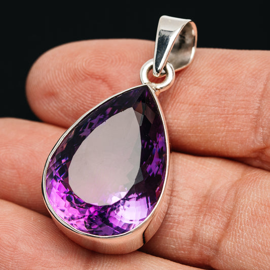 Premium 38.5ct Faceted Brazilian Amethyst Pendant 1 5/8" (.925 Sterling Silver)