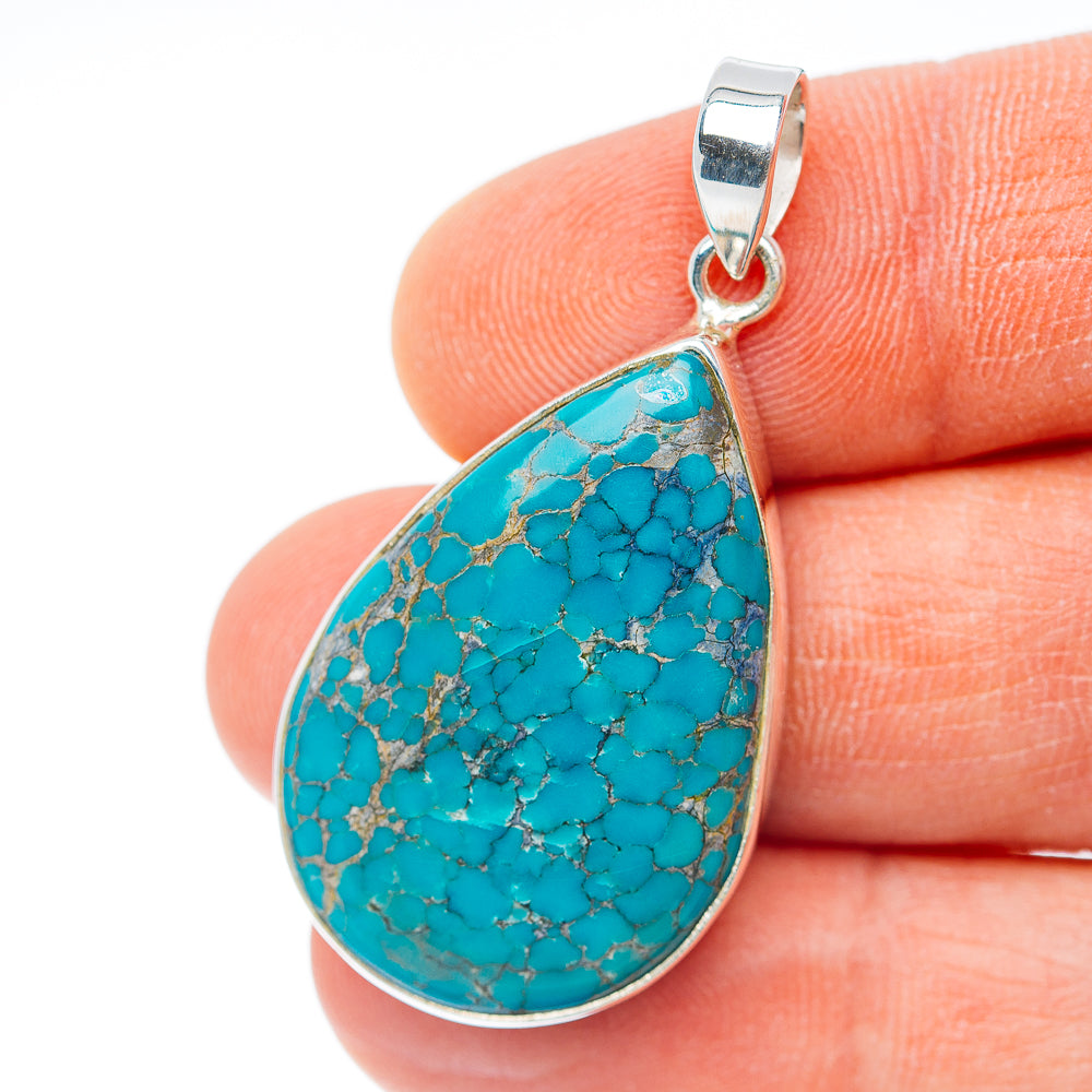 Premium Tibetan Turquoise Pendant 1 3/4" (.925 Sterling Silver) Carat