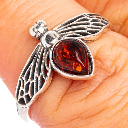 Baltic Amber Honey Bee Ring Size 7 (.925 Sterling Silver)