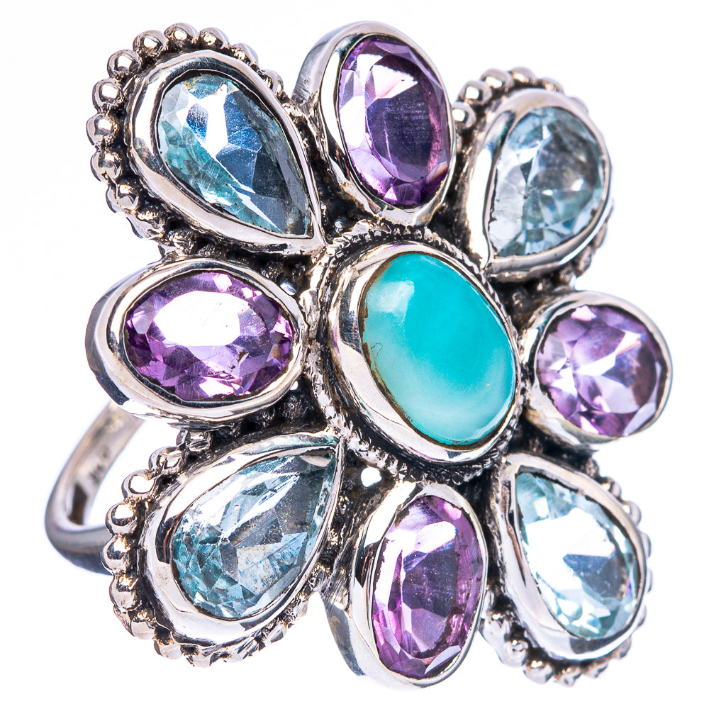 Larimar, Blue Topaz, Amethyst Ring Size 6.75 (925 Sterling Silver) R2514