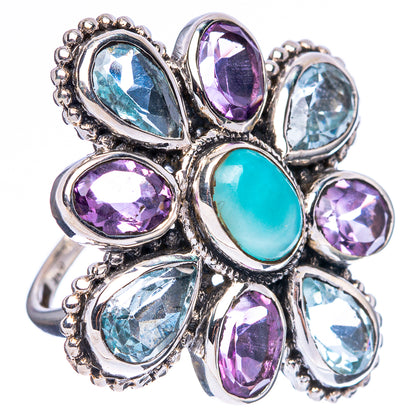 Larimar, Blue Topaz, Amethyst Ring Size 6.75 (925 Sterling Silver) R2514