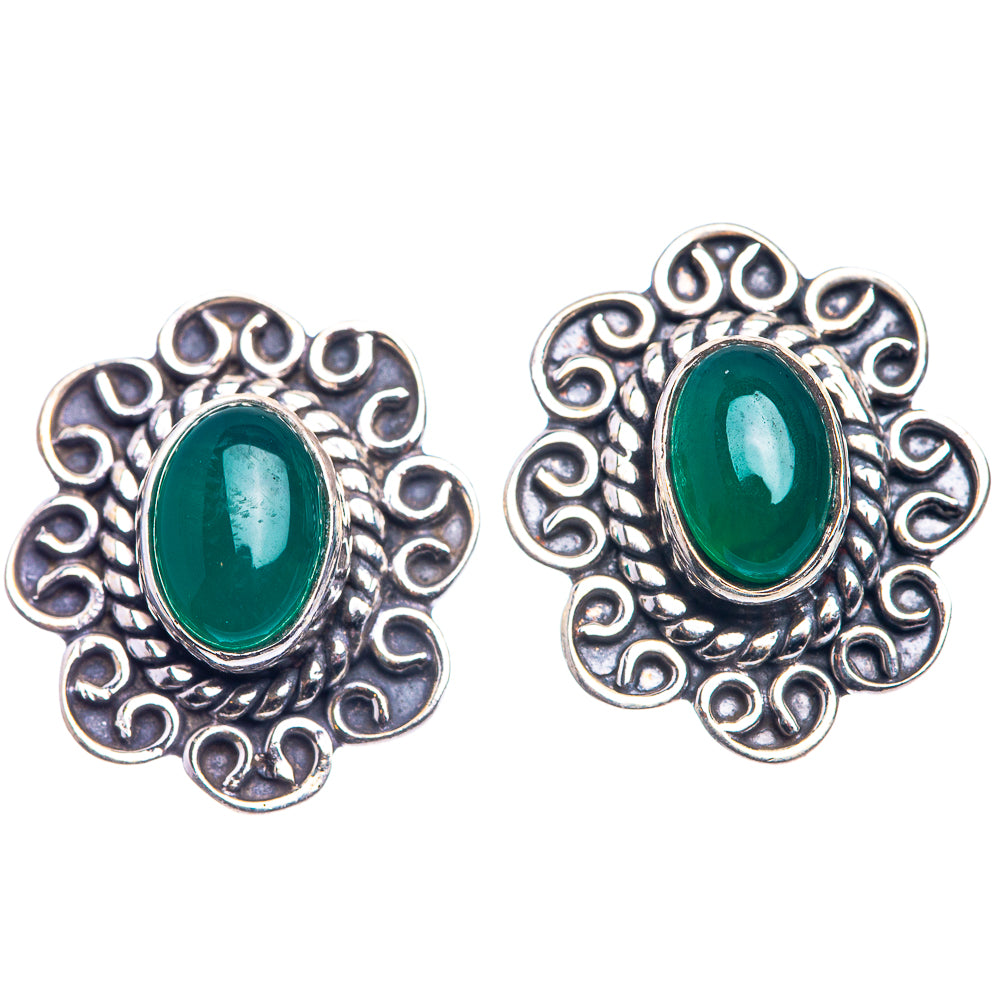 Green Onyx Dainty Earrings 5/8" (925 Sterling Silver) E432508
