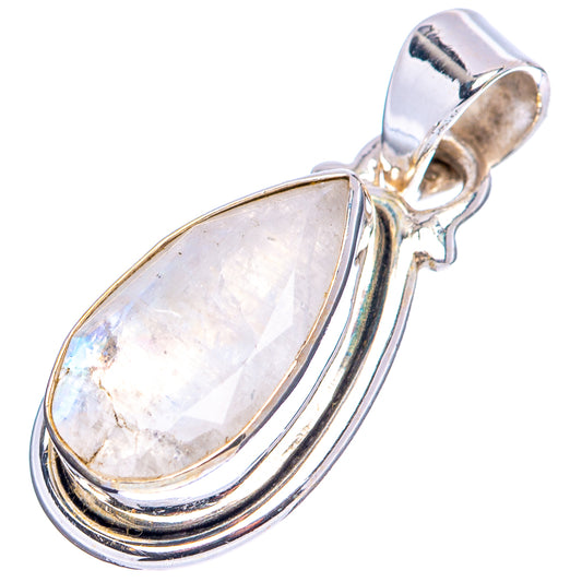 Opalescent faceted moonstone teardrop pendant, .925 sterling silver frame and bail
