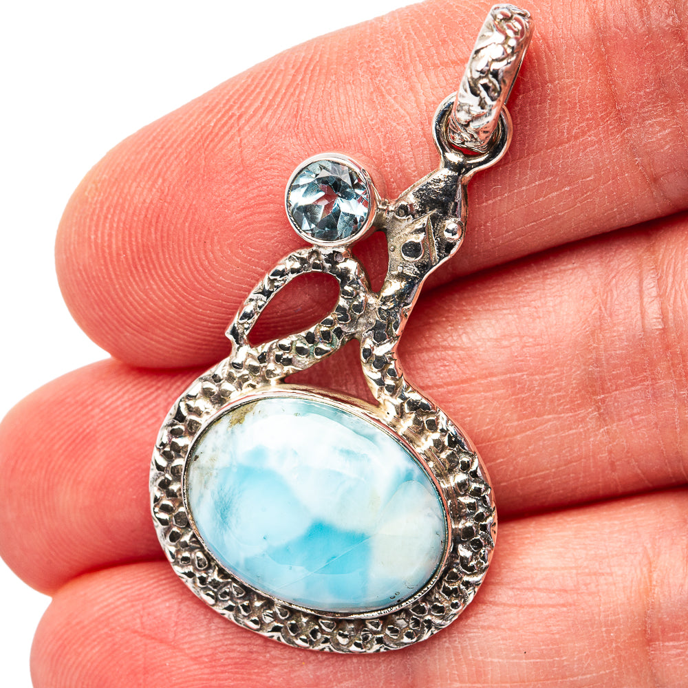 Larimar, Blue Topaz Snake Pendant 1 5/8" (.925 Sterling Silver)