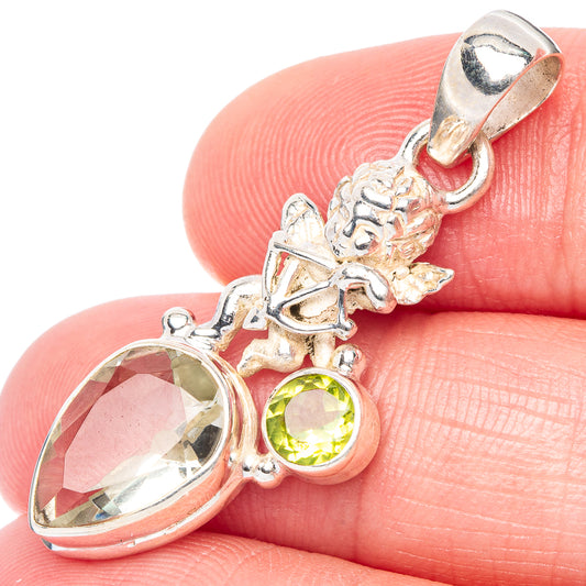 Faceted Green Amethyst, Peridot Angel Pendant 1 1/2" (925 Sterling Silver) P41075