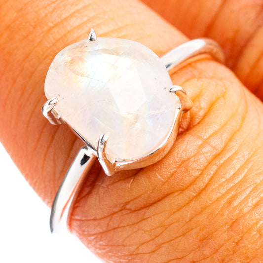 Sterling silver moonstone ring, large faceted pear-shaped white stone