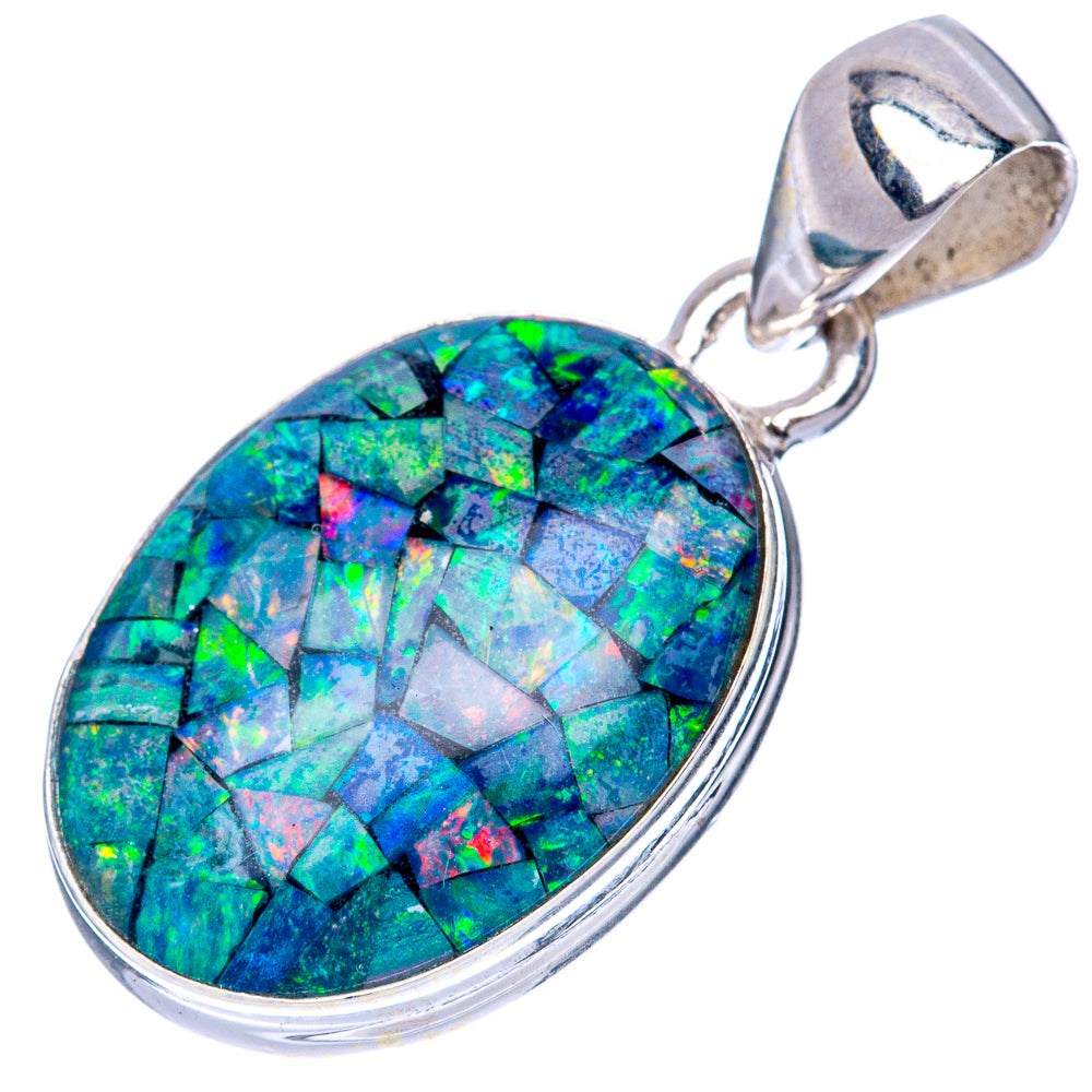 Oval blue-green opal triplet pendant, 925 sterling silver frame and loop bail