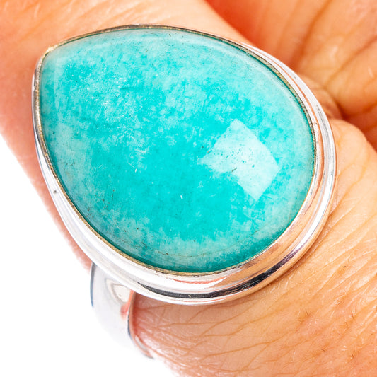 Sterling silver ring with oval turquoise amazonite cabochon bezel, size 8.75