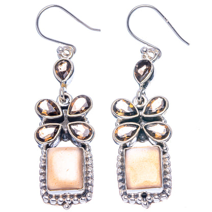 Pair of 925 sterling silver smoky quartz earrings with flower dark stones and square dangles