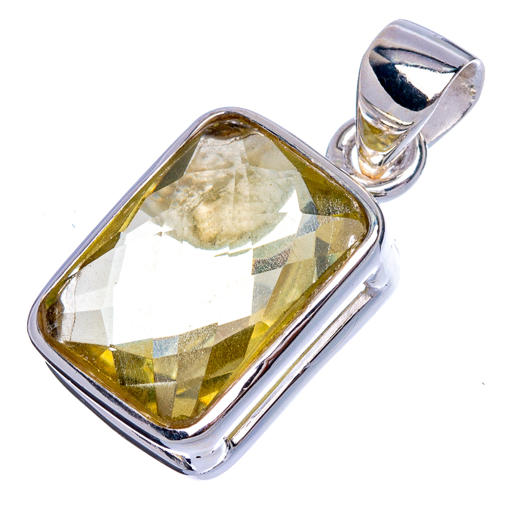 Citrine pendant in polished sterling silver with faceted cushion-cut yellow gemstone
