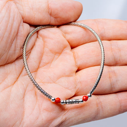 Tibetan Style Enamel Bead Bracelet 6 5/8" (.925 Sterling Silver)