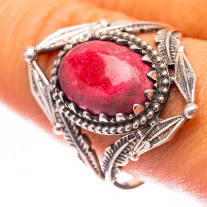 Rhodochrosite ring with oval pink gemstone and ornate sterling silver filigree setting